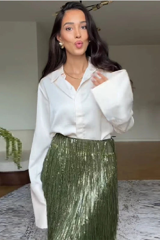 Shiny Green Tassel Skirt 