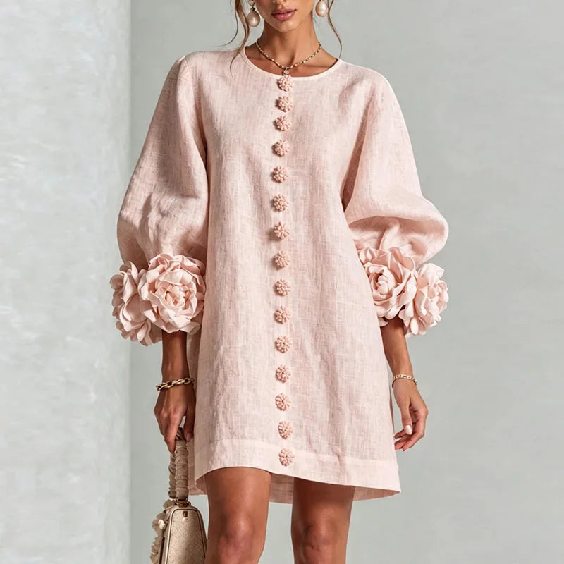 Honoria Flower Cuff Dress