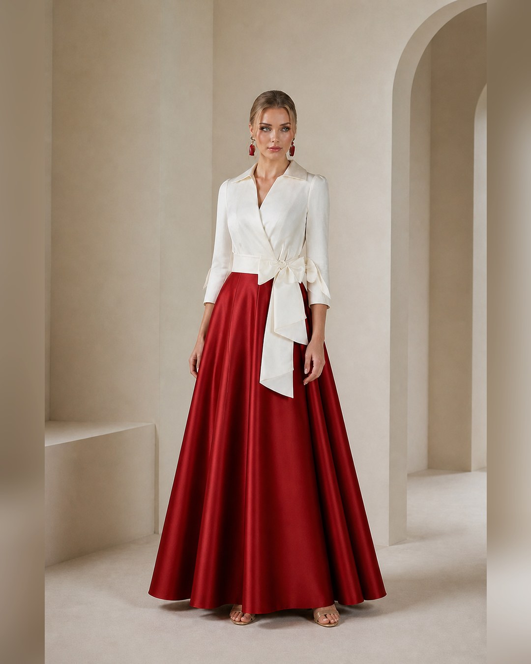 Auristelle Satin Formal Dress on model