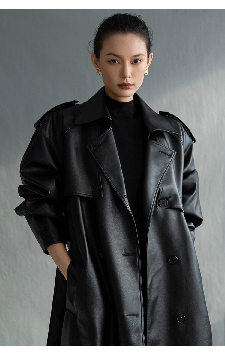 Ainsley belted leather coat