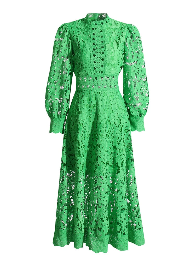Easter Dresses Casual Solid Embroidered Hollowed Out See-through Half A Turtleneck Long Sleeve Dresses(Green/L) Easter Dresses Casual Solid Embroidered Hollowed Out See-through Half A Turtleneck Long Sleeve Dresses(Green/L)